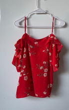 Load image into Gallery viewer, CeCe Womens Red Floral Short Sleeve Cold-Shoulder Pullover Blouse Top Size Large

