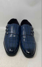 Load image into Gallery viewer, Mens Blue Black Leather Almond Toe Monk Strap Dress Shoes Size EUR 44
