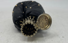 Load image into Gallery viewer, Womens Black Gold-Tone Accordion-Style Metal Clasp Decorative Mini Pouch Small
