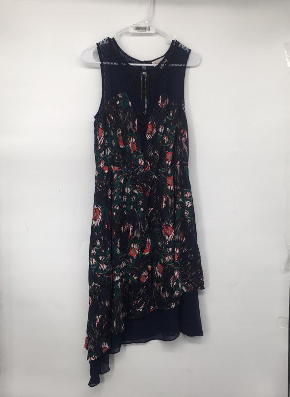 Nicole Richie Womens Blue Multicolor Floral Asymmetrical A-Line Dress Size M