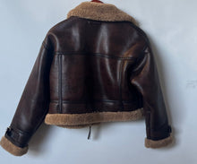 Load image into Gallery viewer, Zara Womens Brown Leather Long Sleeve Pockets Short Full-Zip Jacket Size S
