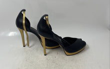 Load image into Gallery viewer, Michael Kors Womens Tiegan Black Embossed Leather Ankle Strap Heels Size 8.5

