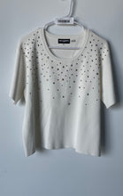 Load image into Gallery viewer, Karl Lagerfeld Paris Womens White Scattered Rhinestone Studs Pullover Sweater M
