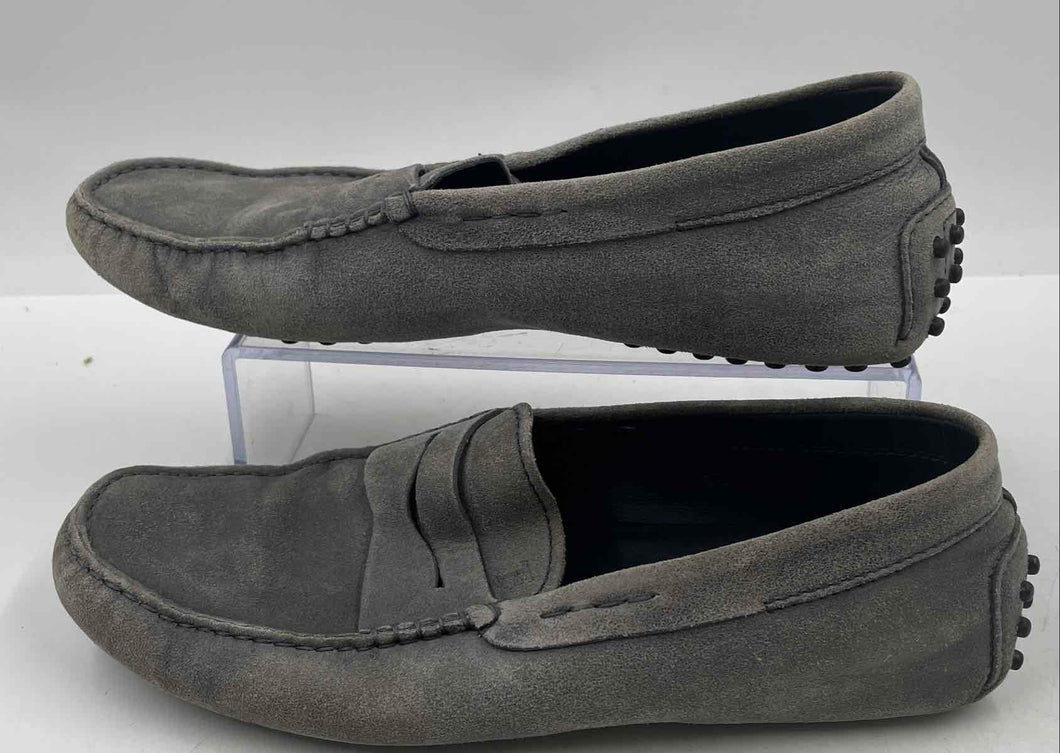 Authentic Tod's Mens Gray Suede Panny Slip-On Flat Moccasin Shoes Size 6.5