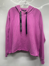 Load image into Gallery viewer, Calvin Klein Womens Pink Logo Drawstring Raw Hem Cropped Pullover Hoodie Size XL
