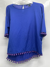 Load image into Gallery viewer, French Connection Womens Blue Short Sleeve Pom-Pom Trim Blouse Top Size XS
