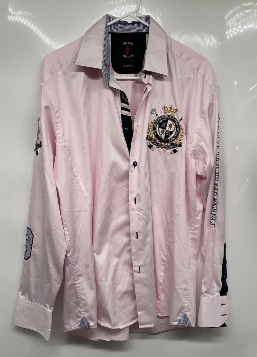 Absolute Rebellion Mens Pink Cotton Long Sleeve Slim Fit Button-Up Shirt Size XL