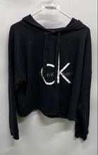 Load image into Gallery viewer, Calvin Klein Jeans Womens Black Long Sleeve Cropped Pullover Hoodie Size L
