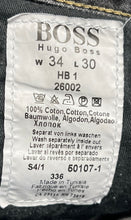 Load image into Gallery viewer, Hugo Boss Mens Gray Denim Dark Wash Button Fly Front Straight Leg Jeans Sz 34x30
