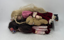 Load image into Gallery viewer, Lot Of 2 Pcs Blonde &amp; Black Hair Blue Eyes Decorative Porcelain Doll With Outfit
