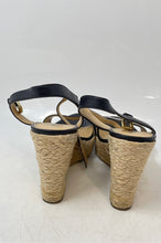 Load image into Gallery viewer, Michael Kors Womens Black Leather Open Toe Wedge espadrilles Sandals Size 7.5M
