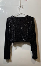 Load image into Gallery viewer, Guess Womens Black Sequin Long Sleeve Pullover Cropped Blouse Top Sz L With Tags
