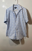 Load image into Gallery viewer, Bugatchi Mens Light Blue White Orson Abstract Shaped Fit Button-Up Shirt Size M
