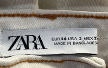 Load image into Gallery viewer, Zara Womens White Denim Pockets High Rise Raw Hem Straight Leg Jeans Size 2
