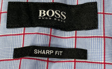 Load image into Gallery viewer, Hugo Boss Mens Blue Check Cotton Sharp Fit Long Sleeve Dress Shirt Sz 16.5 34/35
