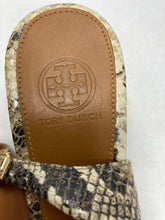 Load image into Gallery viewer, Authentic Tory Burch Womens Beige Snakeskin Wedge Slingback Heels Size 8M
