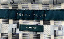 Load image into Gallery viewer, Perry Ellis Mens Blue Plaid Cotton Short Sleeve Slim Fit Button-Up Shirt Size M
