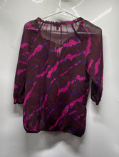 Load image into Gallery viewer, Express Womens Multicolor Tie-Dye Print 3/4 Sleeve Tie-Neck Blouse Top Size S
