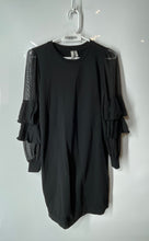 Load image into Gallery viewer, Asos Womens Black Long Tiered Sheer Sleeve Crew Neck Pullover Shift Dress Size 6
