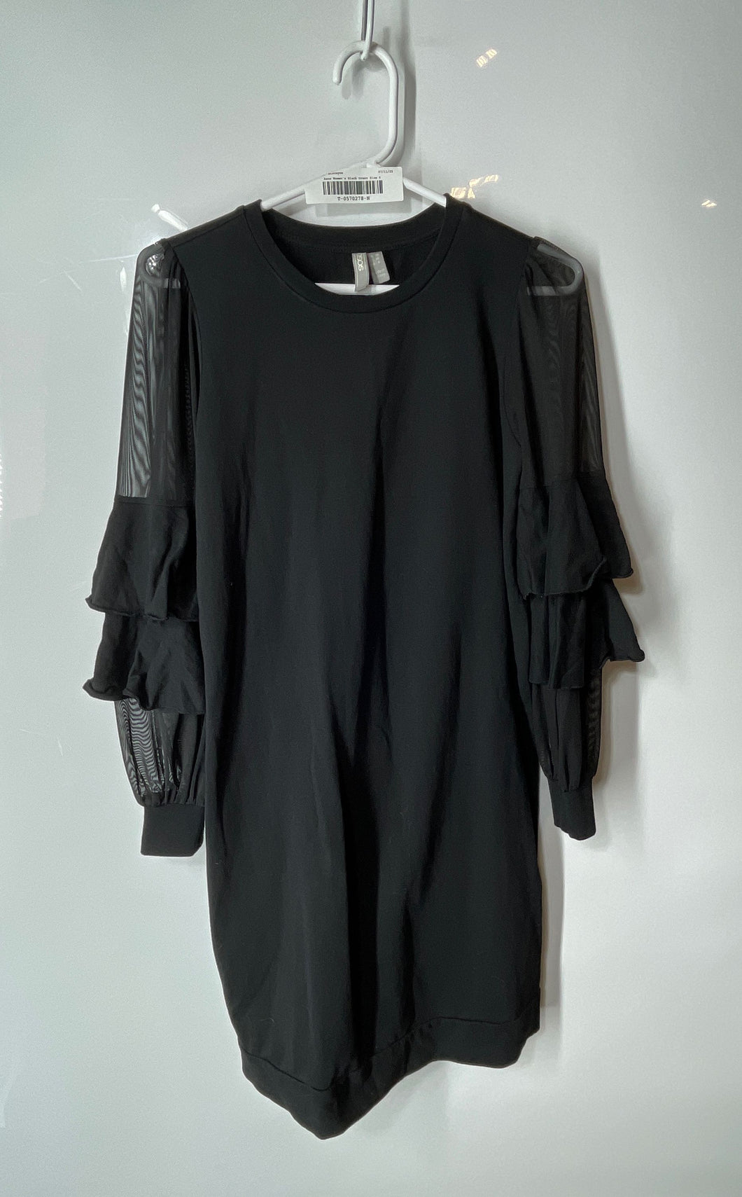Asos Womens Black Long Tiered Sheer Sleeve Crew Neck Pullover Shift Dress Size 6