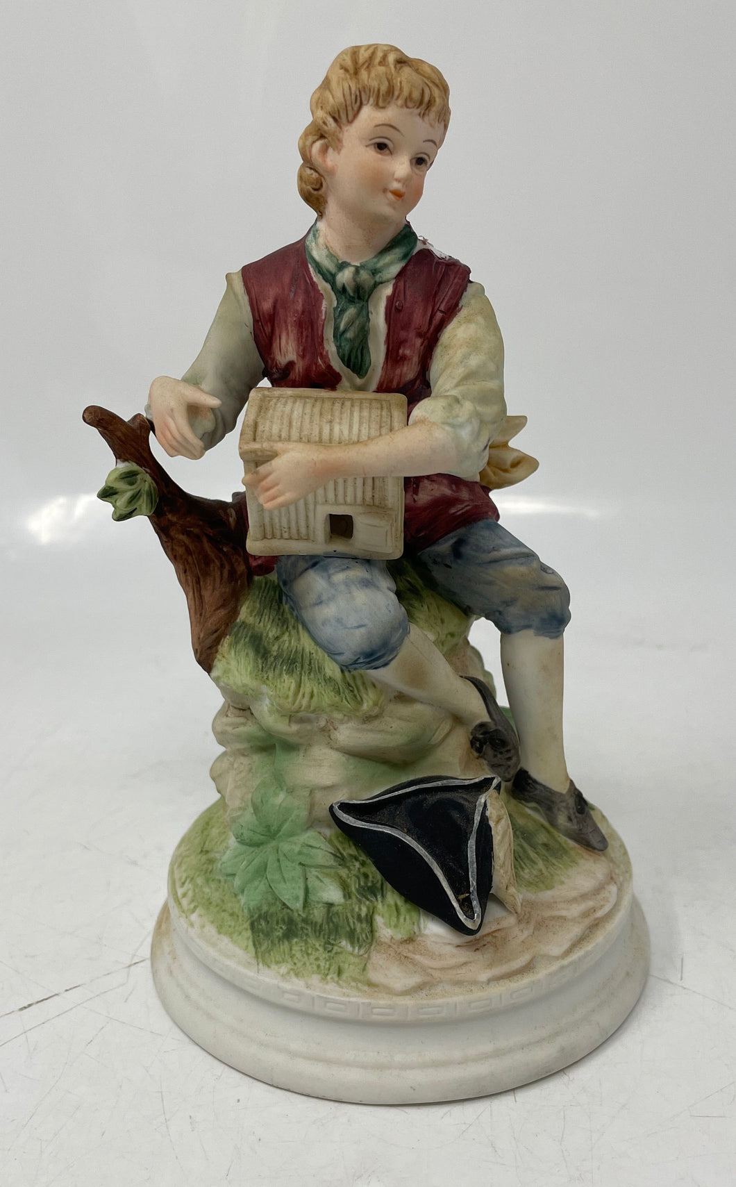 Andrea By Sadek Colonial-Style Sitting Man Holding Birdhouse Ceramic Figurine