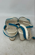 Load image into Gallery viewer, Majora Womens White Blue Leather Buckle Wedge Heel Ankle Strap Heels Size 39
