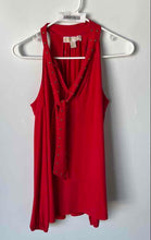 Load image into Gallery viewer, Michael Kors Womens Red Studded Sleeveless Tie-Neck Blouse Top Size XS
