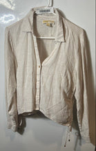 Load image into Gallery viewer, Michael Kors Womens Brown Beige Striped Print Side Tie Button-Up Shirt Size L
