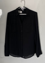 Load image into Gallery viewer, Express Womens Black Long Sleeve Collared Casual Button-Up Shirt Size S
