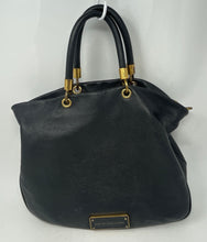Load image into Gallery viewer, Authentic Marc By Marc Jacobs Womens Black Leather Zip Top Tote Bag Stained
