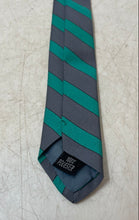 Load image into Gallery viewer, Giovanni Rossi Mens Green Gray Striped Keeper Loop Adjustable Pointed Tie
