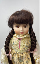 Load image into Gallery viewer, Vintage ROC Bisque 12 Inch Collectible Hair Brown Floral Dress Porcelain Doll
