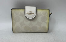 Load image into Gallery viewer, Coach Womens Beige Signature Leather Trim Corner Zip Snap Bifold Wallet
