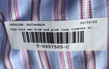 Load image into Gallery viewer, Hugo Boss Mens Blue Pink Striped Cotton Long Sleeve Dress Shirt Size 41/16
