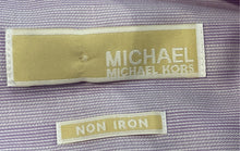 Load image into Gallery viewer, Michael Kors Mens Purple Striped Long Sleeve Collared Non-Iron Dress Shirt Sz 16
