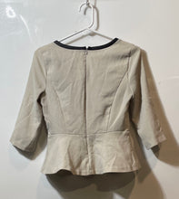 Load image into Gallery viewer, Express Womens Taupe 3/4 Sleeve Round Neck Back Zip Peplum Blouse Top Size XS
