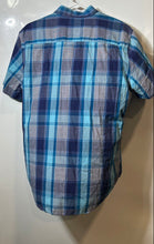 Load image into Gallery viewer, Perry Ellis Mens Turquoise Plaid Cotton Short Sleeve Button-Up Shirt Size Large
