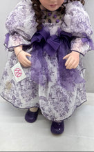 Load image into Gallery viewer, Kids Ceramic Brown Hair &amp; Eyes 2005 Baby Doll In Lavender Dress With Tags
