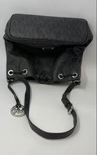 Load image into Gallery viewer, Michael Kors Womens Black Monogram Logo Print Bucket &amp; Drawstring Handbag
