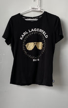 Load image into Gallery viewer, Karl Lagerfeld Womens Black Graphic Print Studded Short Sleeve T-Shirt Size S
