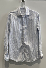 Load image into Gallery viewer, Zara Mens Blue White Striped Print Cotton Long Sleeve Button-Up Shirt Size M
