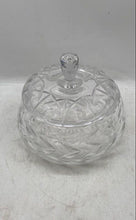 Load image into Gallery viewer, Vintage Unbranded Clear Cut Glass Zigzag Pattern Bowl Sugar Candy Jar With Lid
