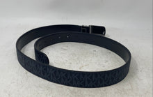 Load image into Gallery viewer, Michael Kors Mens Blue Silver-Tone Buckle Signature Print Reversible Belt
