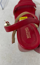 Load image into Gallery viewer, Michael Kors Womens Red Leather Open Toe Block Platform Heels Size 8M
