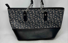 Load image into Gallery viewer, Calvin Klein Womens Black Gray Monogram Print Double Handle Chain Strap Tote Bag
