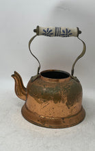 Load image into Gallery viewer, Vintage Cooper And Brass Collectible Tea Kettle Pot With Porcelain Handle
