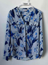 Load image into Gallery viewer, Calvin Klein Womens Blue White Floral Print Long Sleeve Button-Up Shirt Size S
