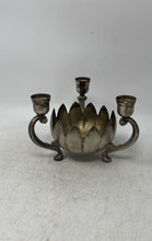 Load image into Gallery viewer, Vintage Leonard Silver Tone Lotus Flower Bowl 3-Light Candelabra Candle Holder
