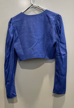Load image into Gallery viewer, Zara Womens Blue Spotted Print Long Sleeve Sweetheart Neck Cropped Top Size M
