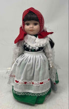 Load image into Gallery viewer, Royalton Collection Hand Painted Green Dress Red Scarf Porcelain Doll
